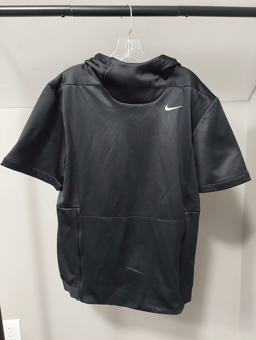 Nike Dri-fit Training Hoodie Short Sleeve Black Medium Zip Sides Mesh Pocket